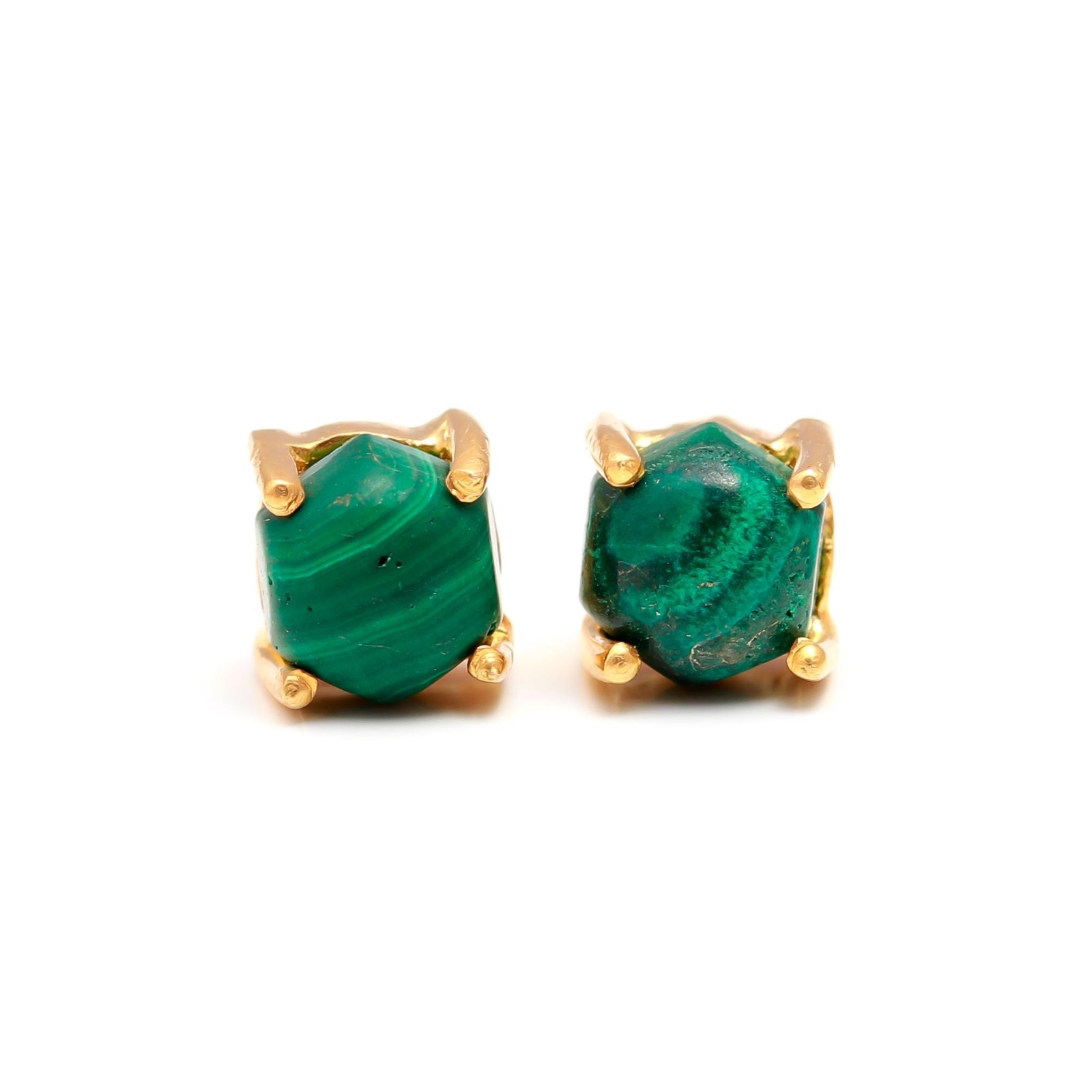 Natural Malachite Hexagon Stud Earrings Gold Plated 925 Sterling Silver Jewelry
