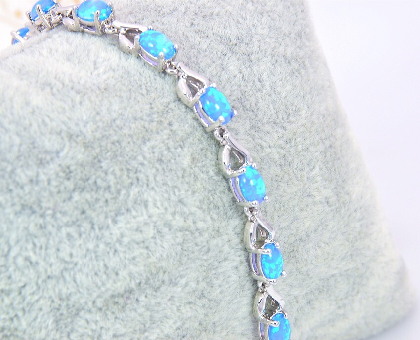 Hawaii Blue Opal Cute Oval Bracelet 925 Sterling Sliver Jewelry For Women Girls