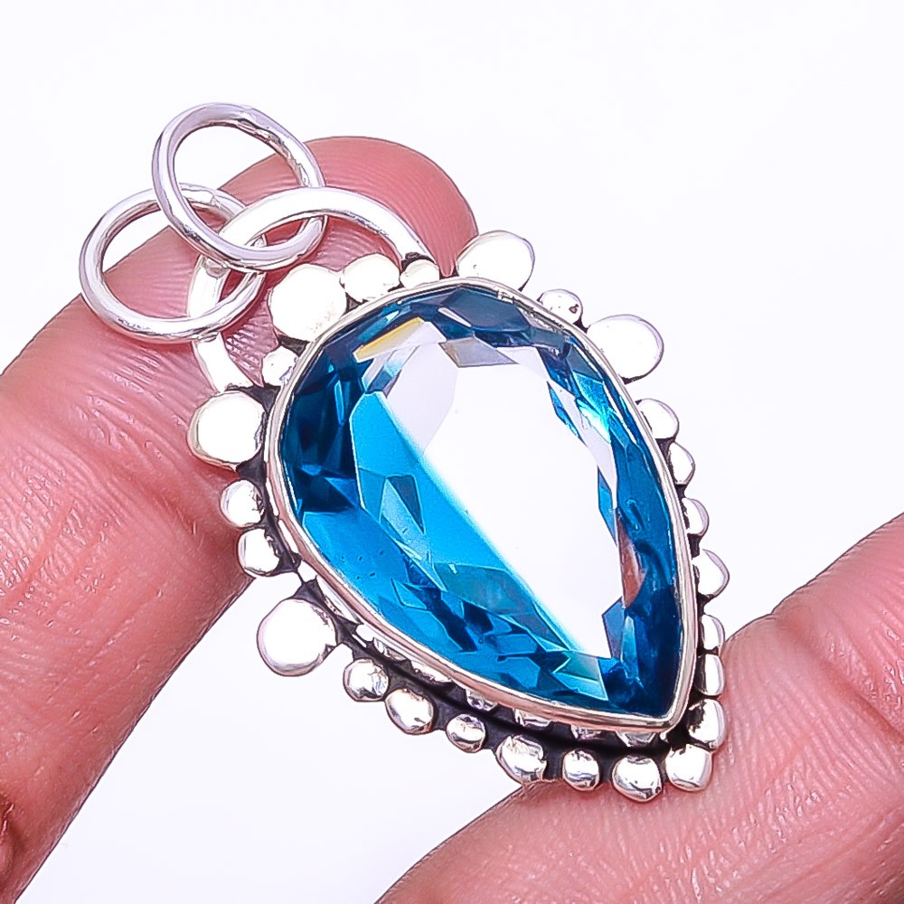 London Blue Topaz Designer Handmade 925 Sterling Silver Pendant 1.68″ P938515883