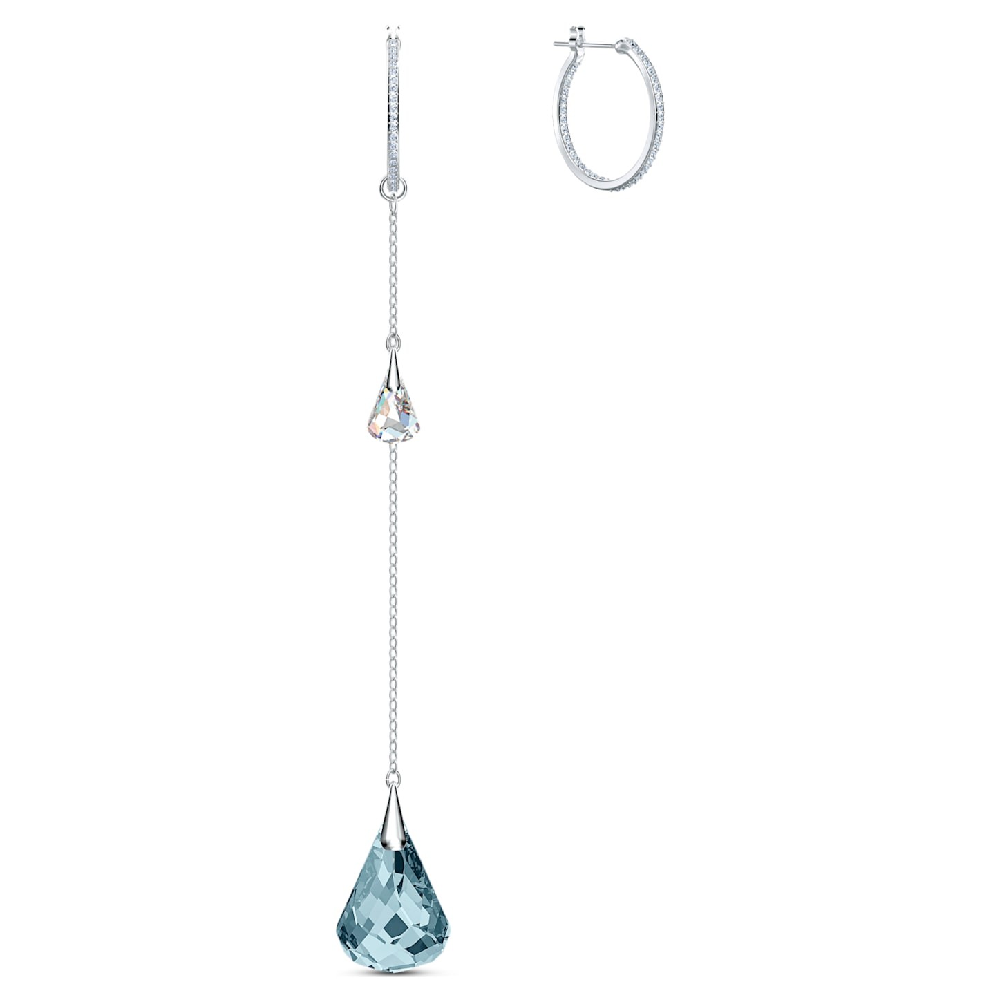Swarovski Spirit hoop pierced earrings Aqua, Rhodium plated