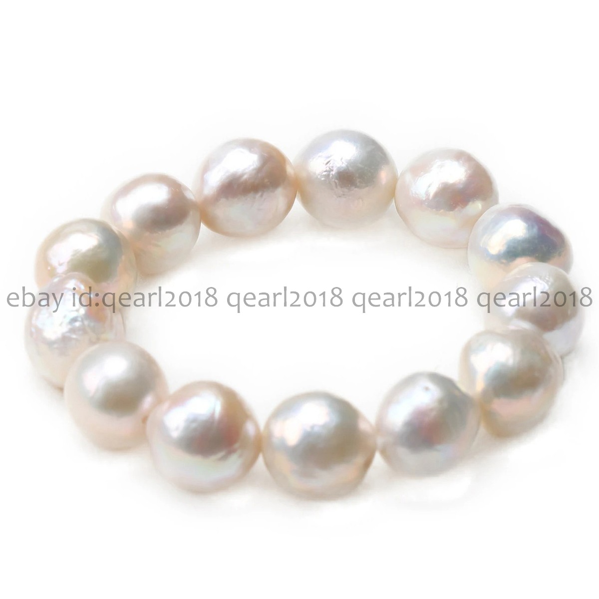 11-12mm Genuine Natural White Baroque Edison Pearl Elastic Bracelet 8 inch