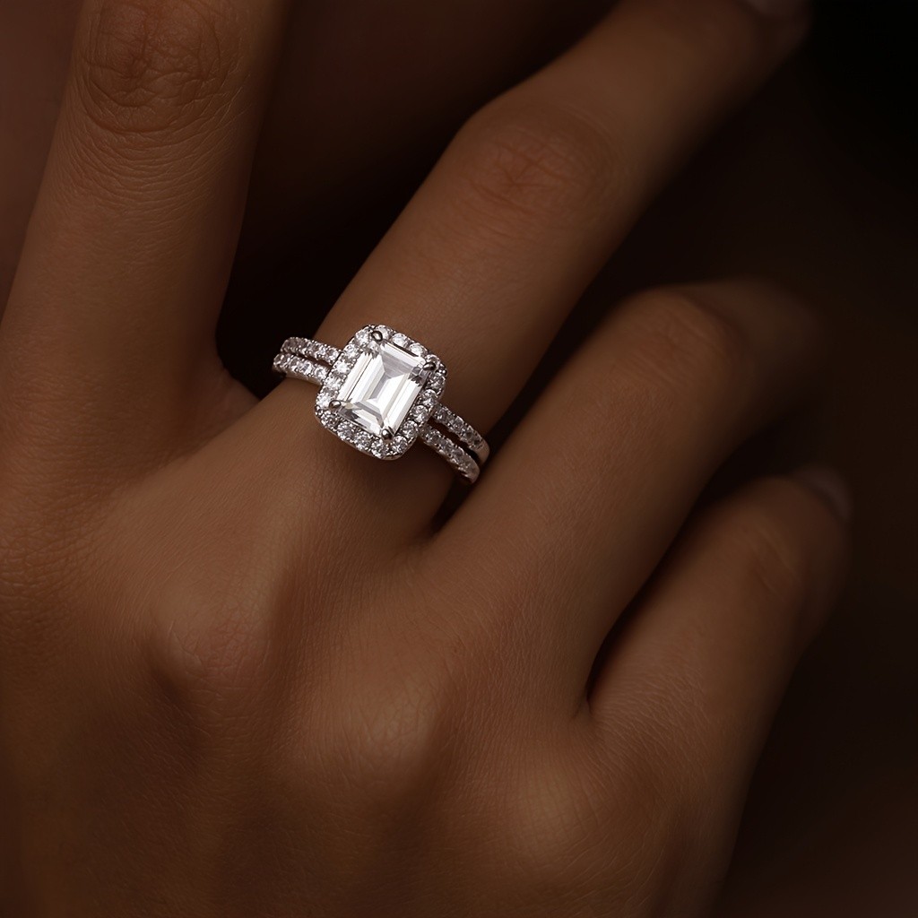 2pcs S925 Silver Moissanite Ring Set 6x8mm Square 2ct Size 6 8 9 10