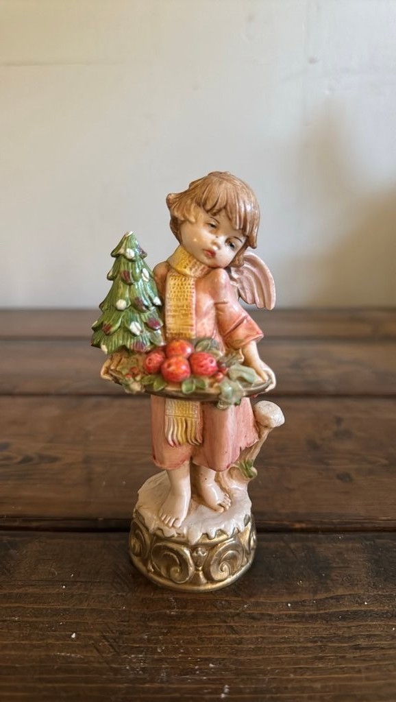 Vintage Angel Figurine with Christmas Tree