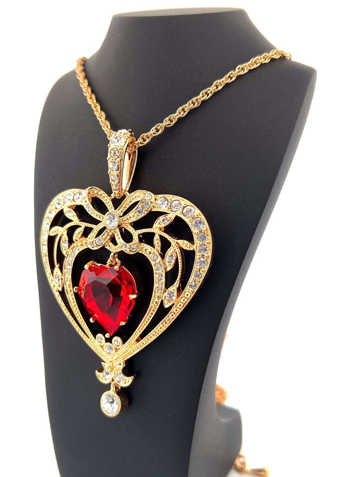 July Birthstone Gold Plated Necklace Set With A Heart Shaped Ruby Crystals