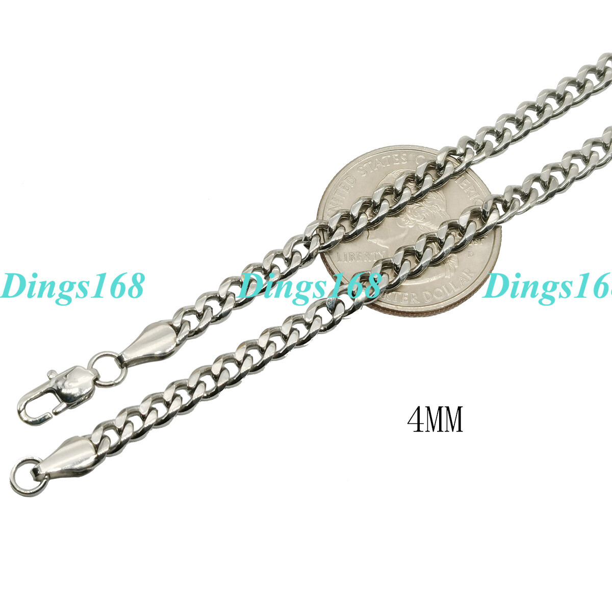 18K White Gold Plated GP HypoAllergenic 4mm Miami Cuban Link Chain Necklace T062