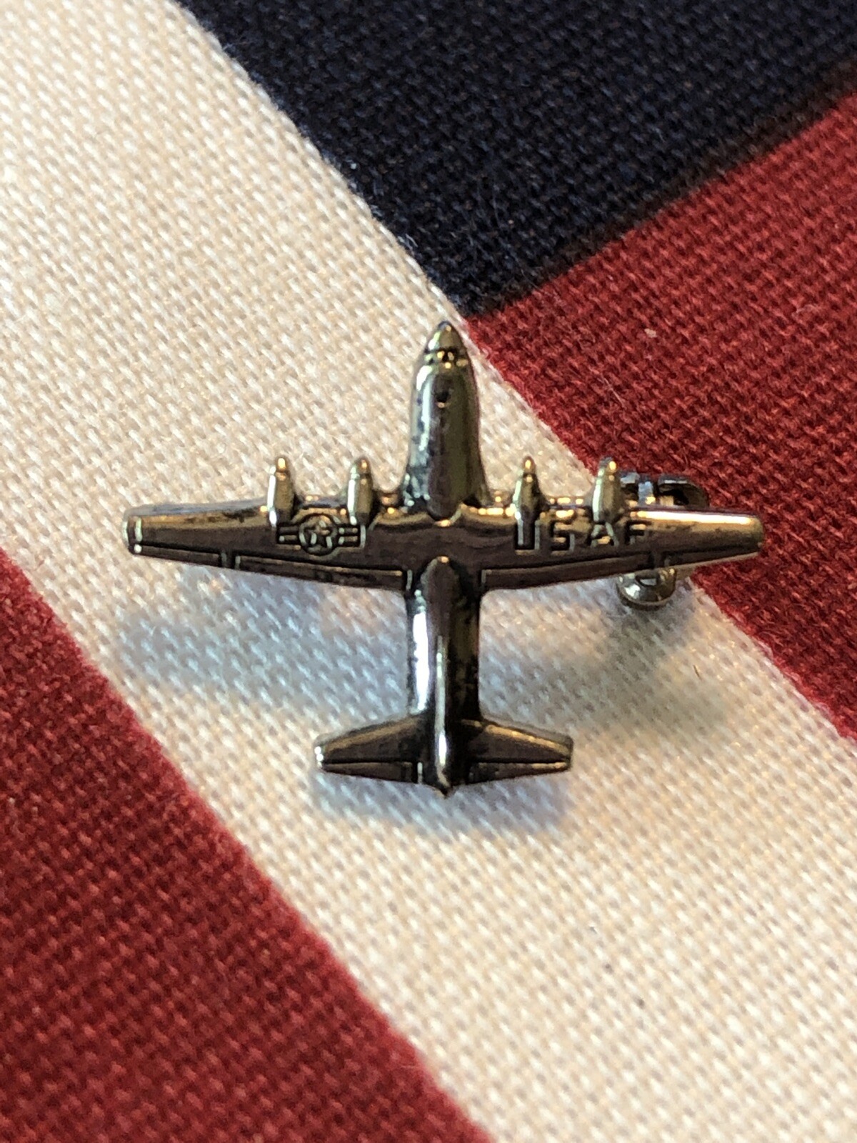 Small Vintage Vietnam Era USAF C-130 Hercules Silver Tone Metal Airplane Pin