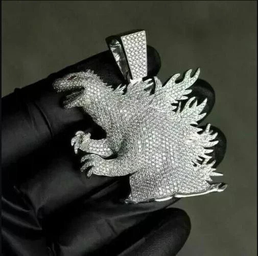 3Ct Round Cut Simulated Diamond Godzilla Men’s Pendant 14K White Gold Plated