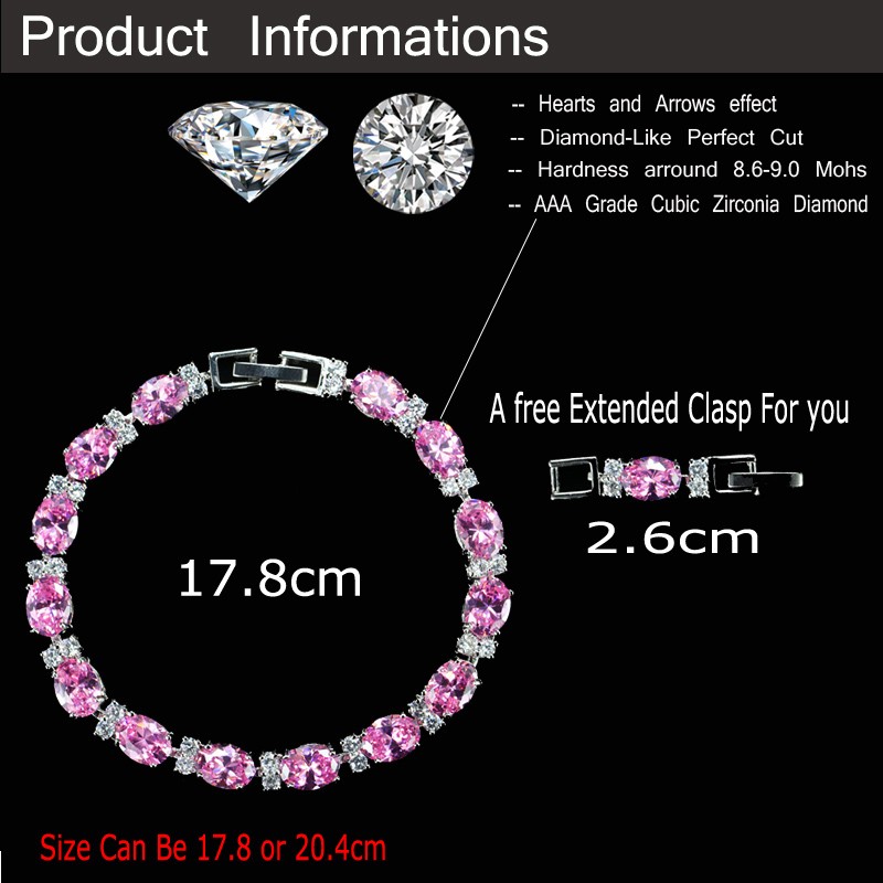 Silver Plated Fashion CZ Tennis Chain Bracelet Blue Crystal Bangles for Women
