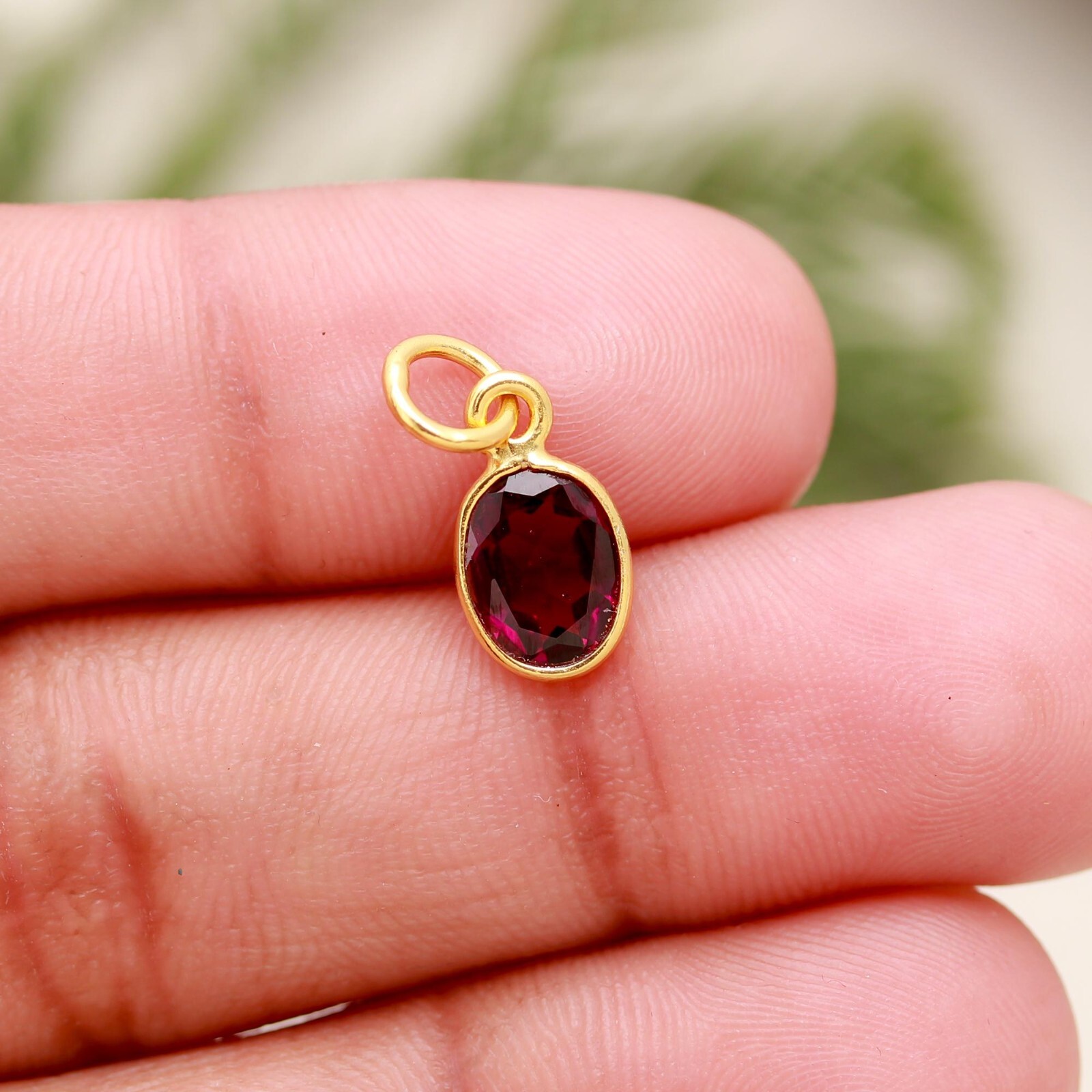 Natural Rhodolite Charm Pendant | 14k Gold Birthstone Jewelry, Unique Dainty Acc
