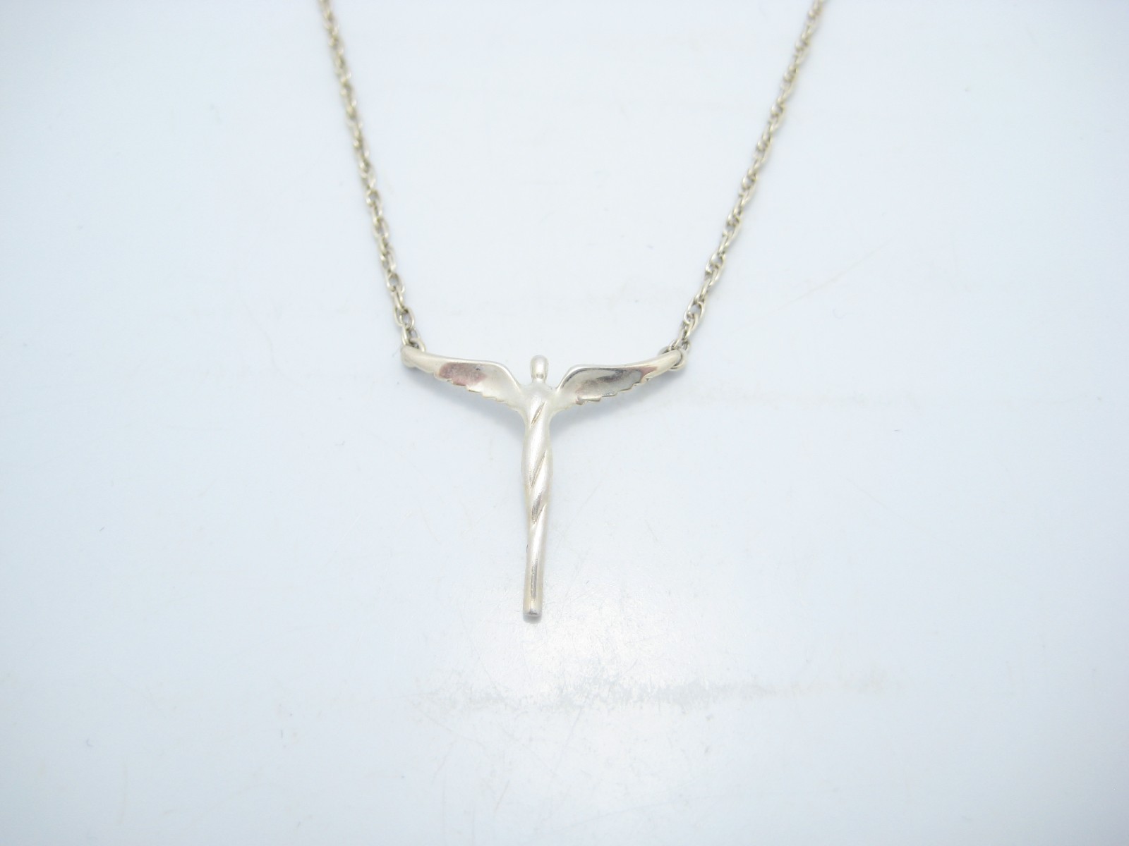 Sterling Silver 0.5mm Religious Cross Angel Themed Chain Link Necklace 17″
