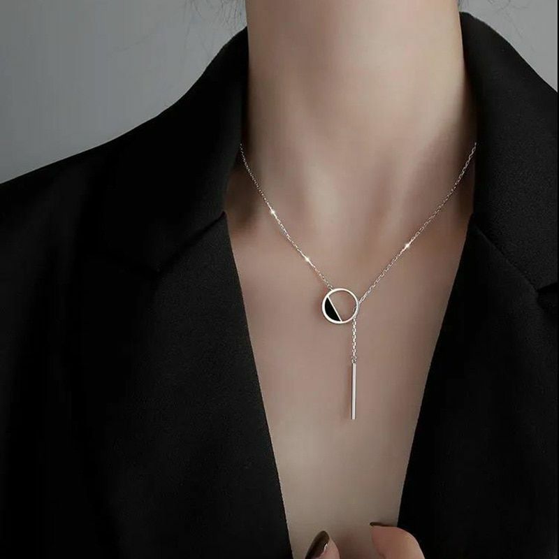 Silver Necklace 925 Sterling Shiny And Exquisite Round Rectangle Choker Jewelry