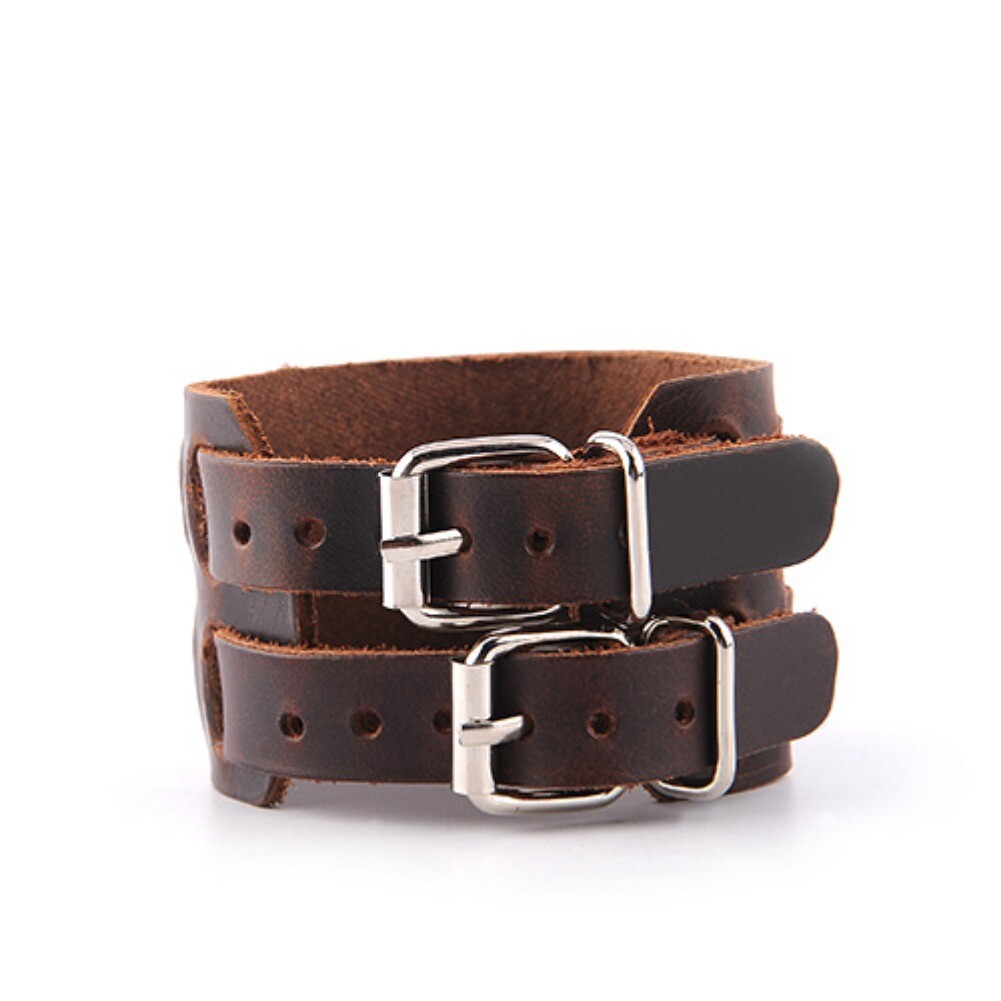 Men’s Wide Leather Belt Strap Buckle Adjustable Cuff Bangle Wristband Bracelet