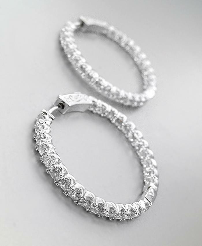 EXQUISITE 18kt White Gold Plated Outside Inside CZ Crystals 1 3/4″ Hoop Earrings
