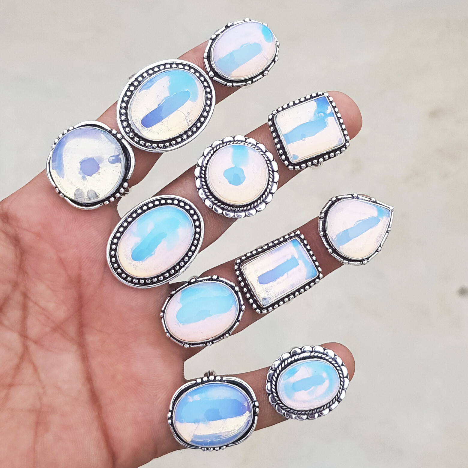 Opalite Gemstone Silver Plated Handmade Rings For Women Jewelry