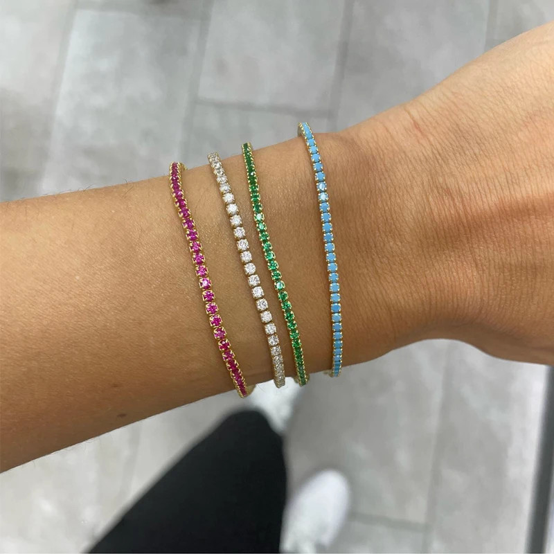 Colorful Crystal Tennis Bracelet for Women Waterproof Multicolor 3MM CZ Wedding