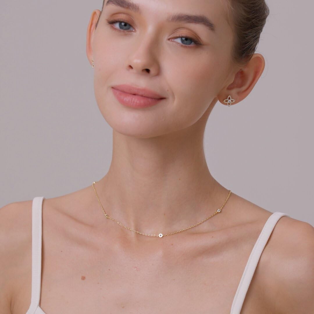 14K White/Yellow Gold Plated Station Necklace | Simulated Diamond BTY Da