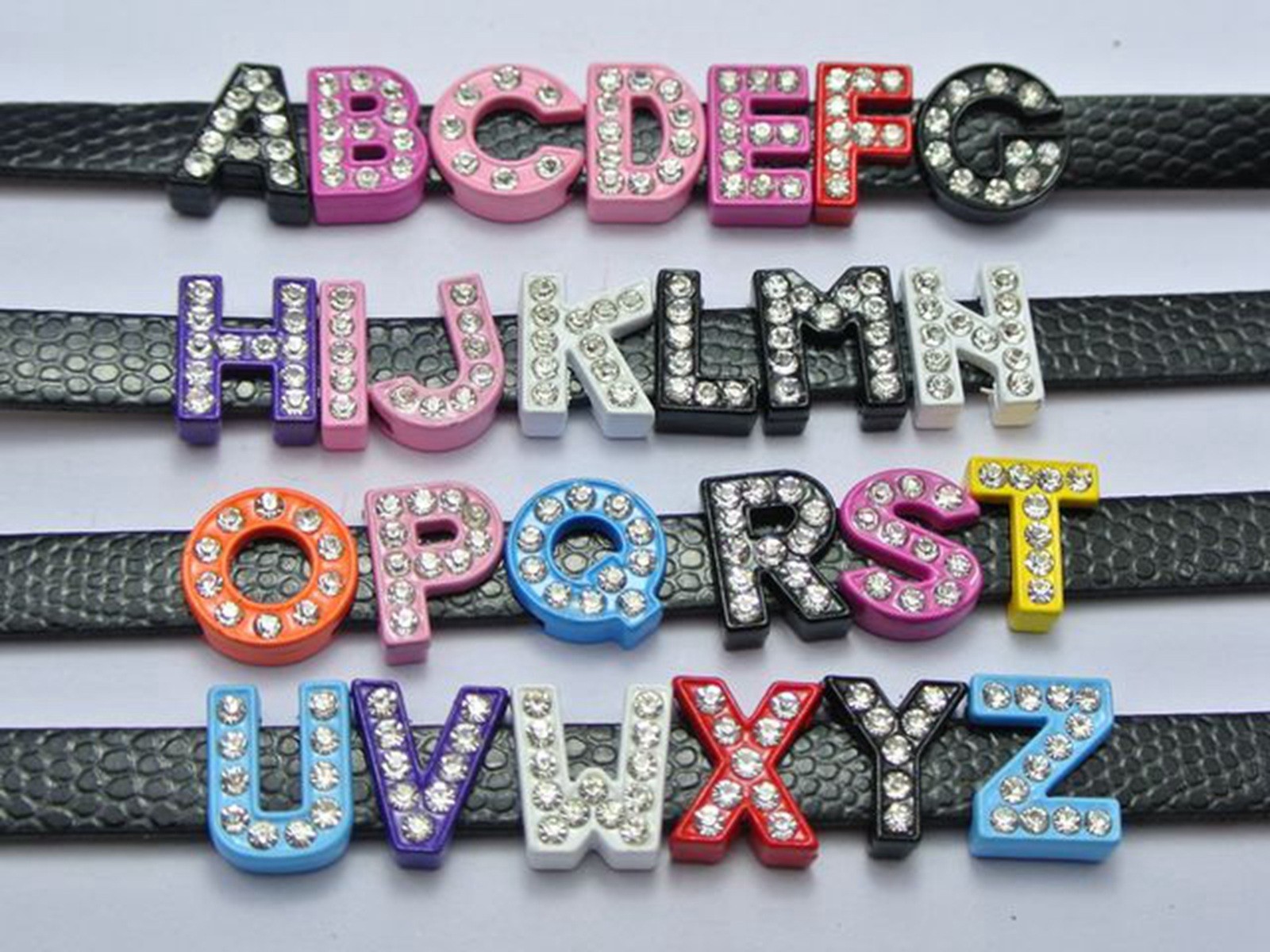 26 Alloy Full Rhinestone Alphabet Letter “A-Z” Slide Charms Fit 8mm Wristband