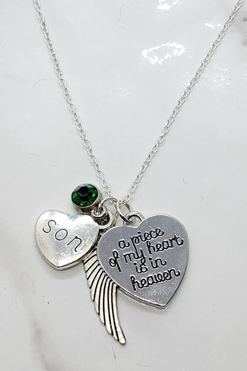 “A piece of my heart is in Heaven” Memorial Necklace for Son Sympathy Gift