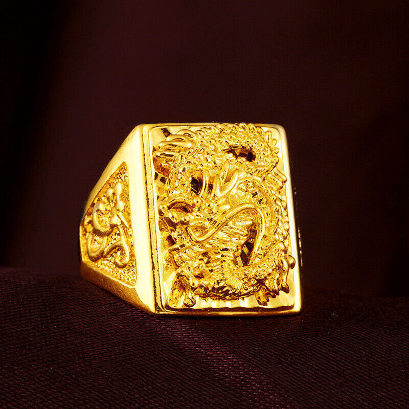 Men’s Dragon Head 23k 24k Thai Baht Yellow Gold Plated Ring