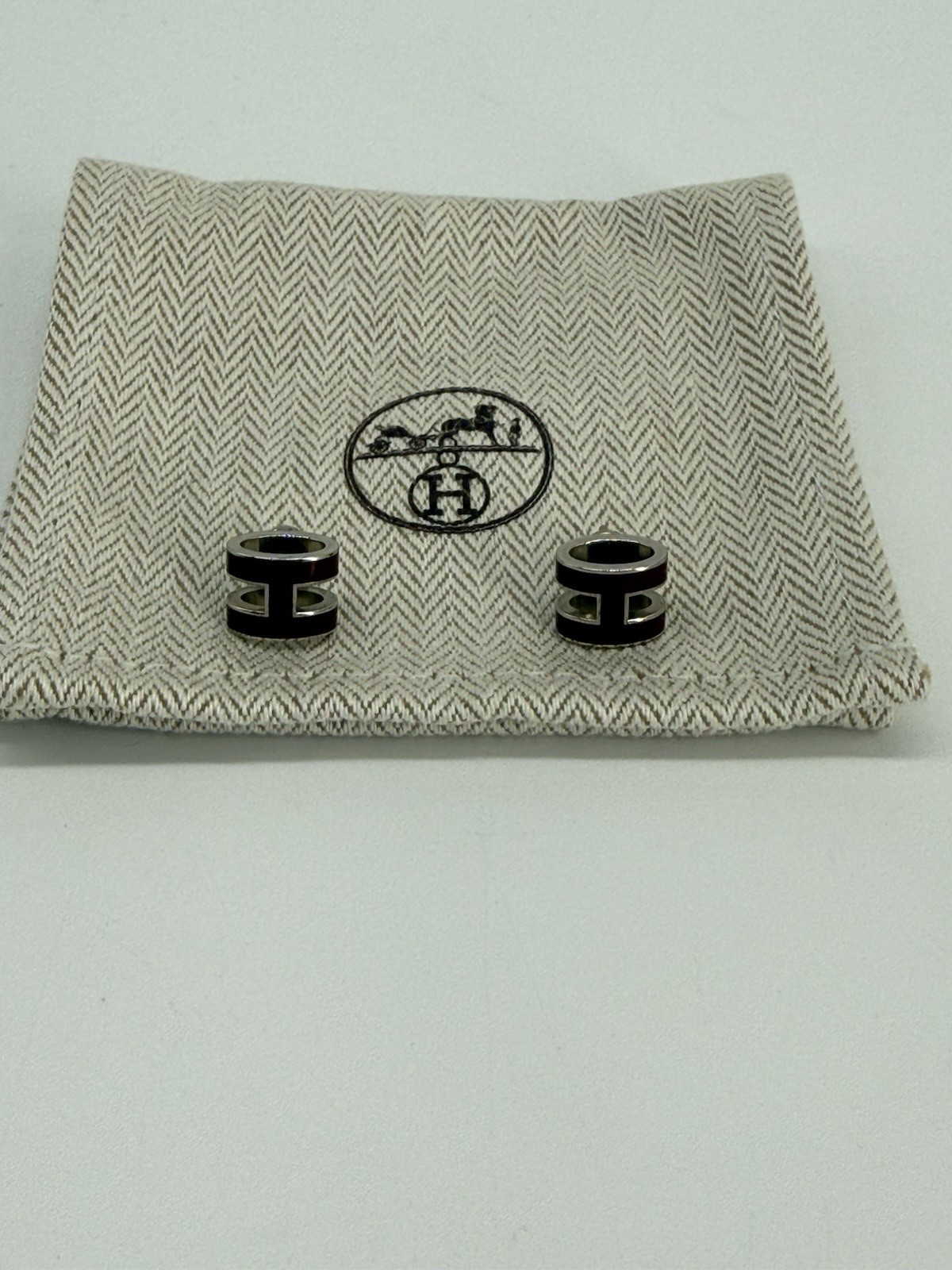 Hermes Mini Pop H Silver&Burgundy Earrings