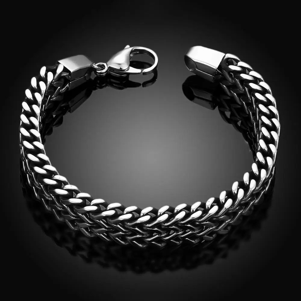 Mens Link Bracelet With Lobster Clasp Titanium Steel Figaro 8 Inches
