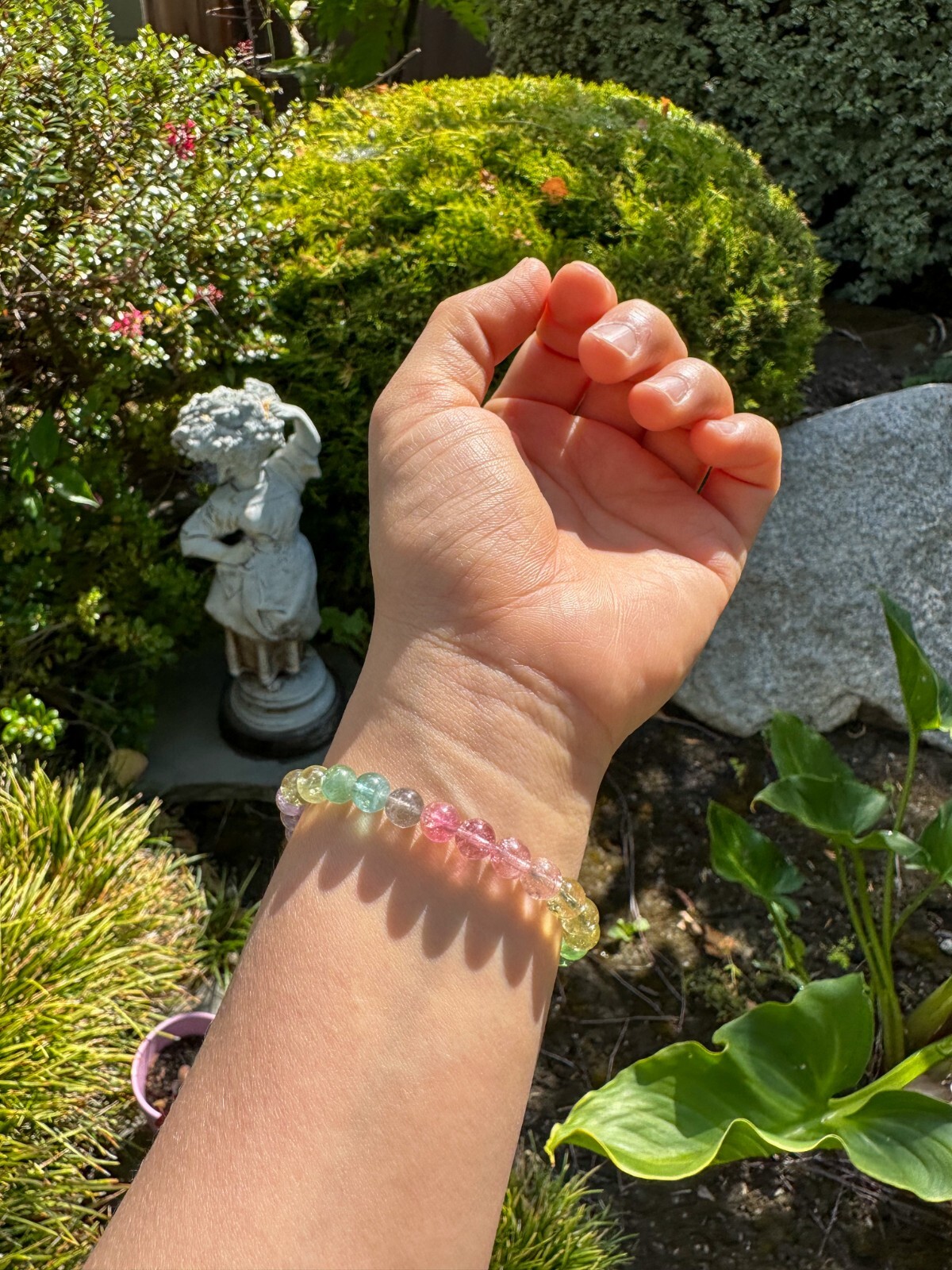 6.8mm High-Grade Natural Tourmaline Beaded Bracelet,Macaron Color Mixing