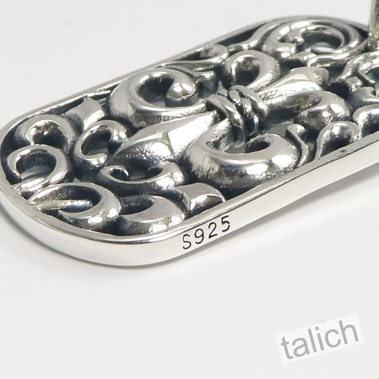 Shiny 925 Sterling Silver Cutout Fleur De Lis Ornate Scrolls Dog Tag Pendant