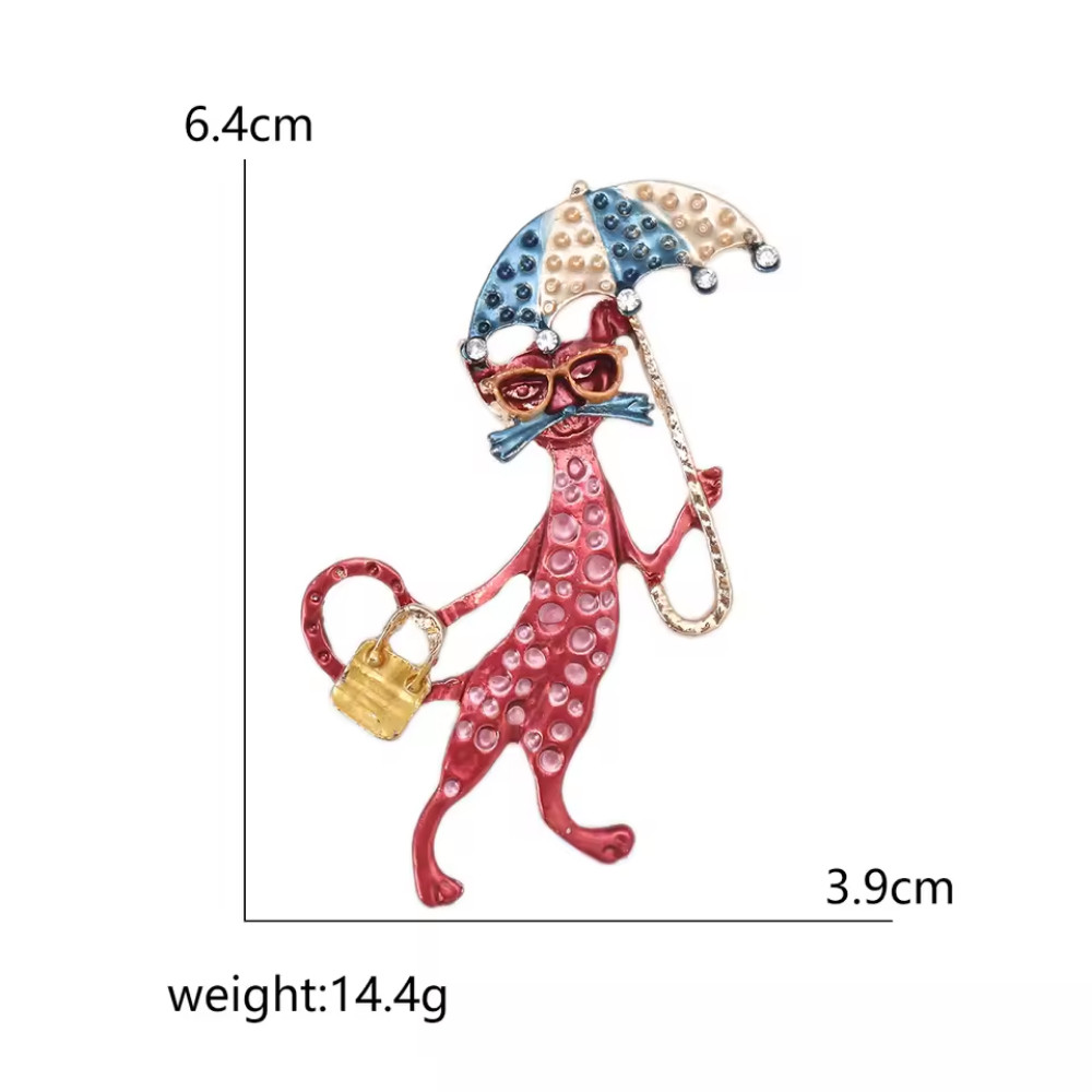 Vintage Style Whimsical Cat Umbrella Brooch Enamel Cartoon Pin Animal Jewelry Gi