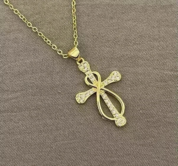 2Ct Round Simulated Diamond Women’s Cross Pendant 14K Yellow Gold Plated