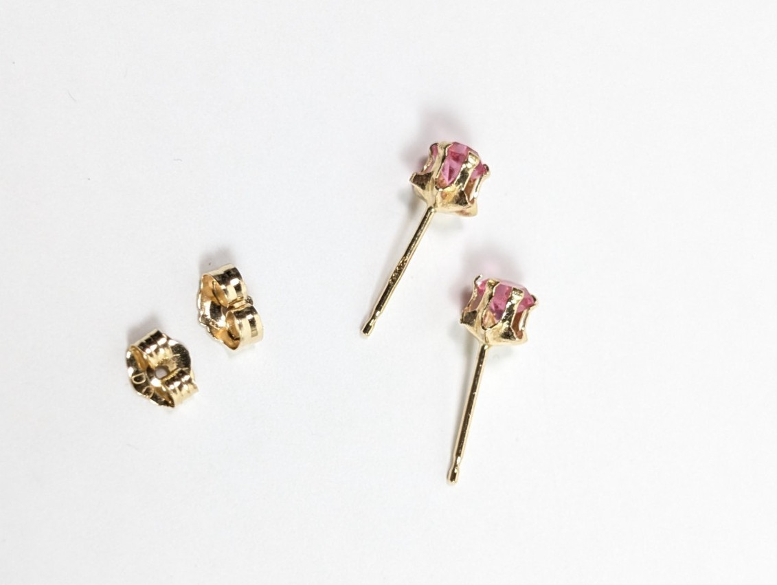 14k Pink Stud Earrings Yellow Gold Birthstone Pale Rose Blush Pink Color Stone