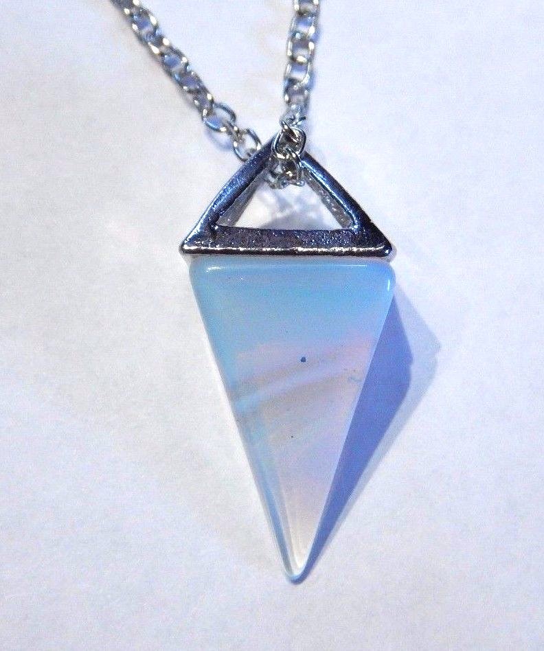 OPALITE PENDULUM NECKLACE stone crystal opalescent point charm moon pendant Q5