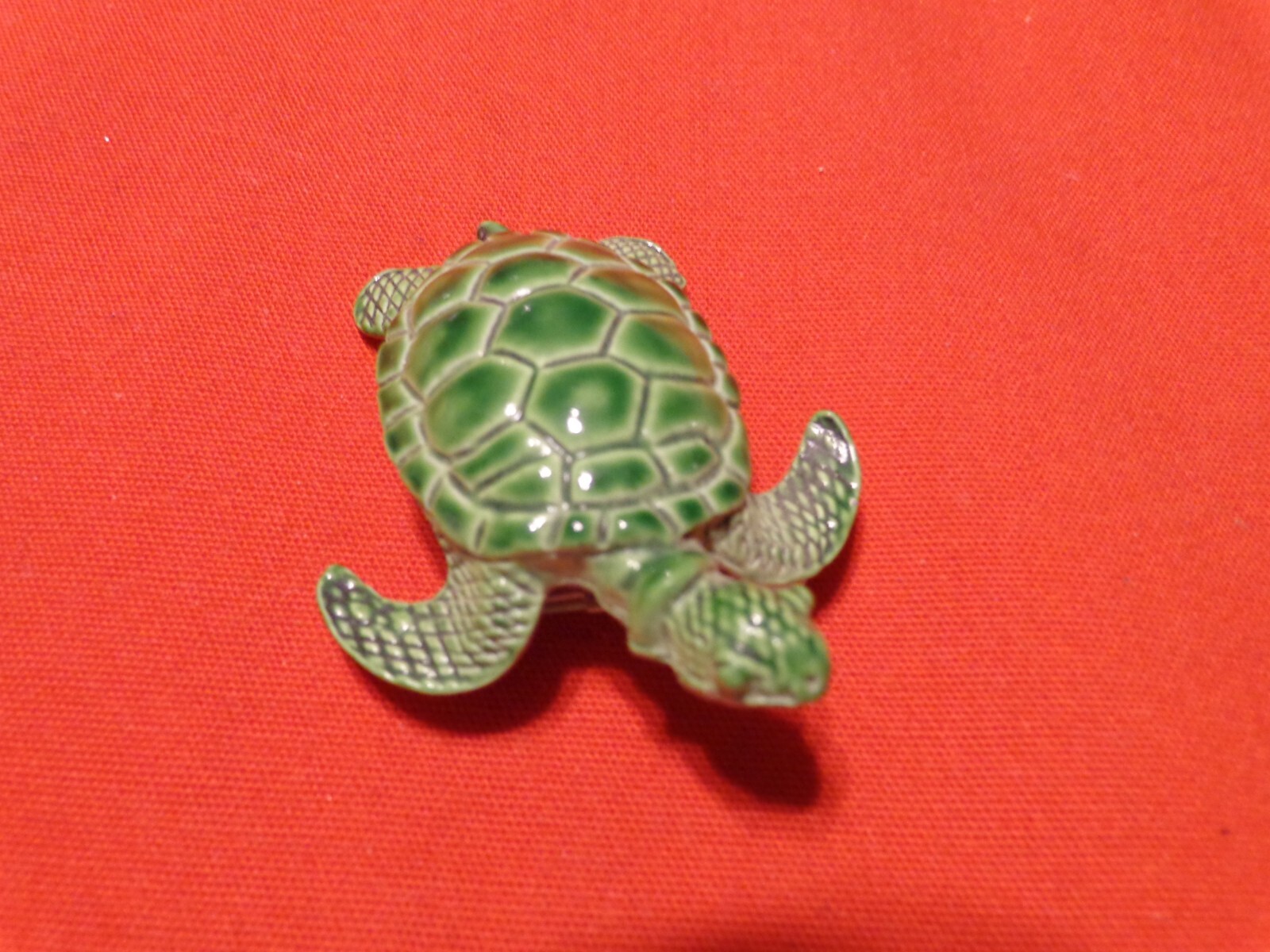 LARGE ANTIQUE ART DECO PIN BROOCH GREEN ENAMELED METAL – 2 x 1 5/8 in # 245