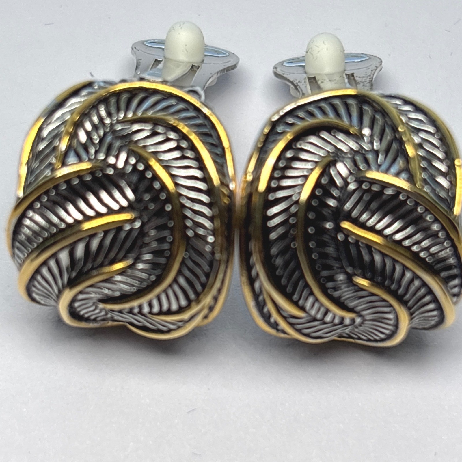 Earrings metal two-tone silver gold clip on textured knot style New