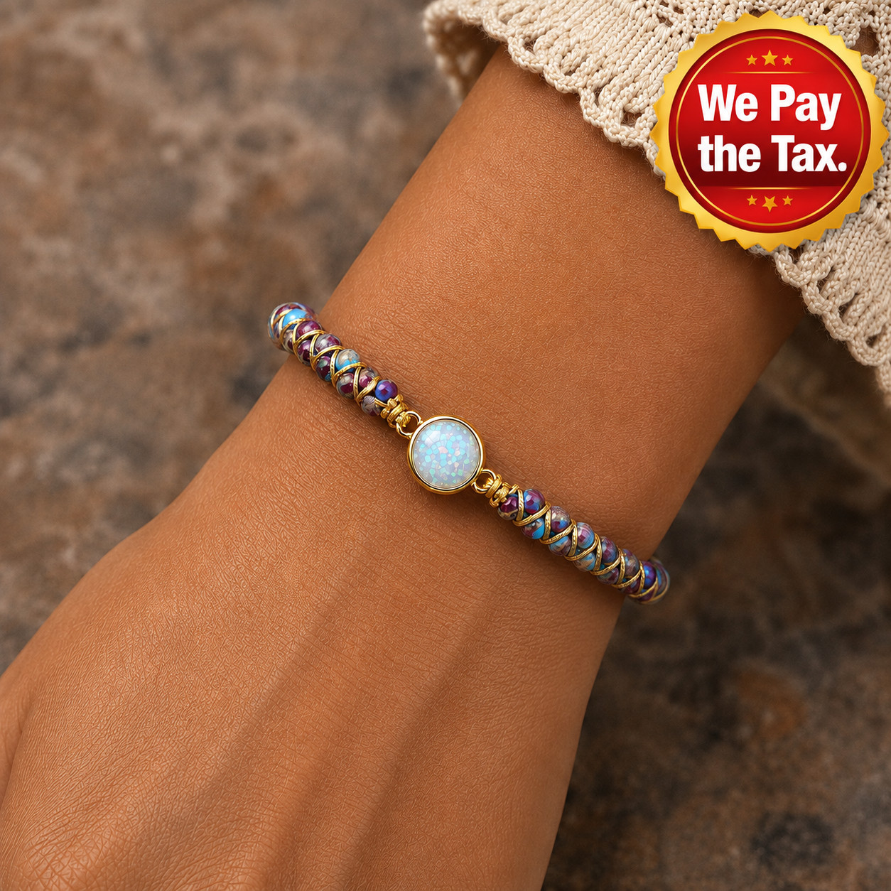 Women’s Opal Beaded Bracelet Handmade Boho Adjustable Natural Stone Jewelry Gift
