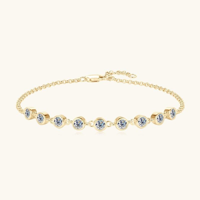 925 Sterling Silver Gold Plated Bezel Set Round Shape Moissanite Tennis Bracelet