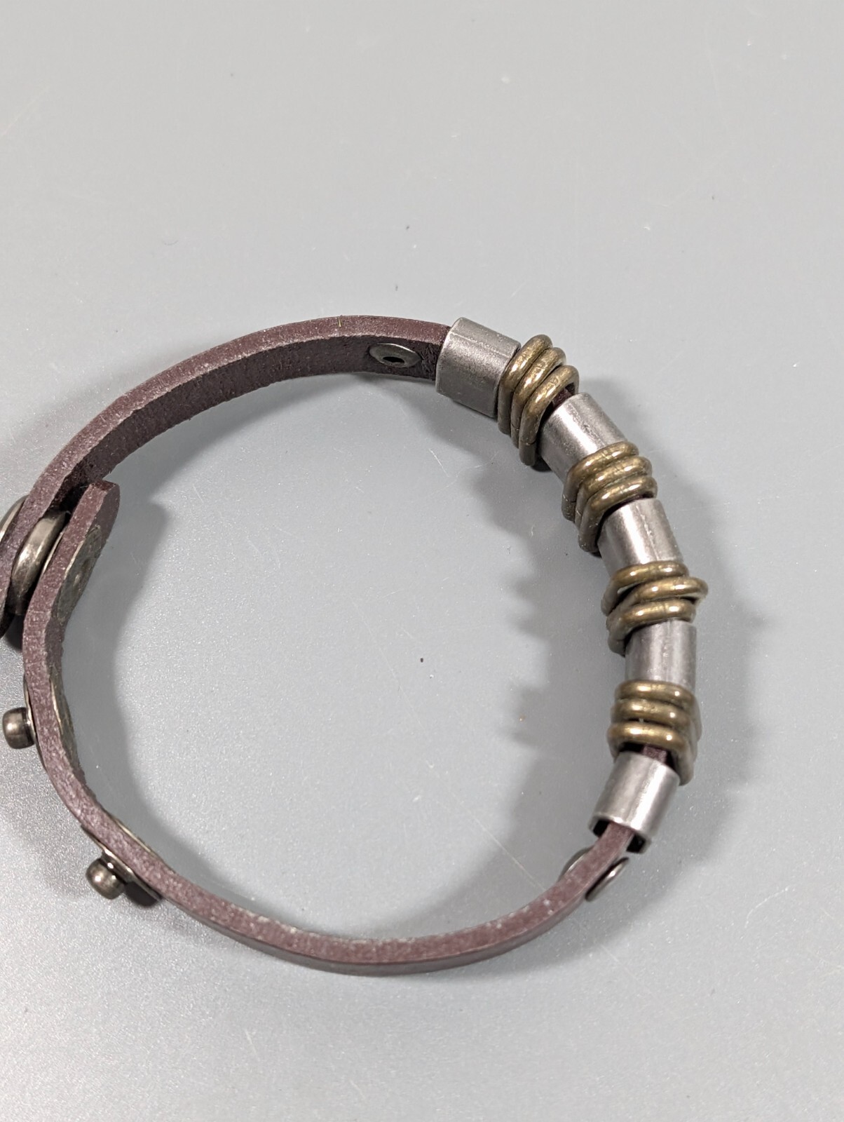 Industrial Boho WEstern Two Tone Slide Charm Snap Cuff Bracelet 7.5 in