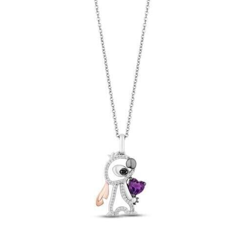 Gorgeous Heart Simulated Amethyst Lilo & Stitch Pendant 14k Two Tone Gold Plated