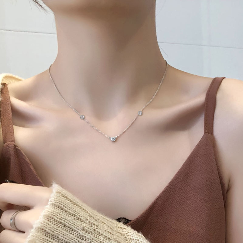 925 Sterling Silver CZ Crystal Bubble Station Chain Necklace for Women