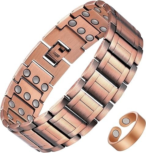 Feraco 99.99% Pure Copper Bracelet Men 3 Row Neodymium Magnets