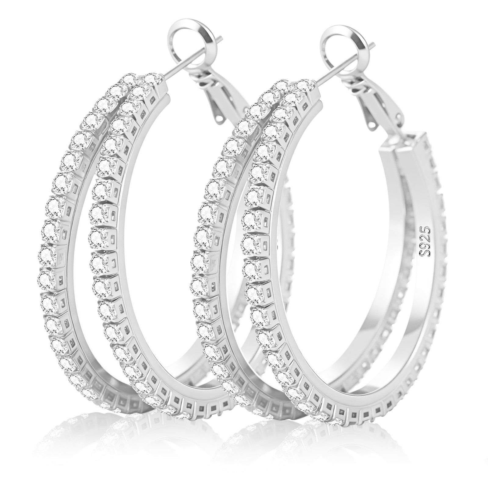 S925 Sterling Silver Hoop Earrings for Women Hypoallergenic Silver Double Hoo…