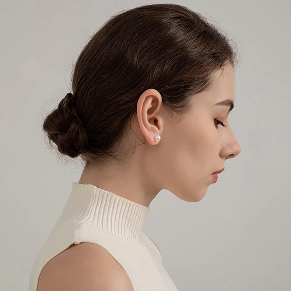 12 Pairs Pearl Studs Earrings for Women, Stainless Steel Hypoallergenic White Fa