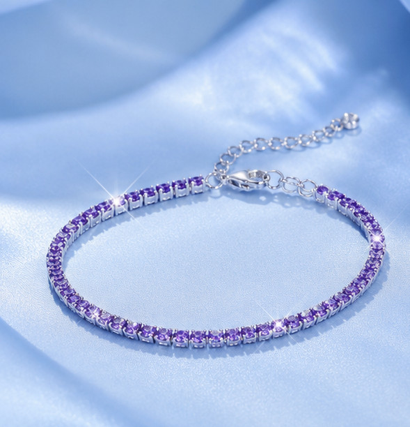 Elegant 8.00Ct Simulated Amethyst Wedding Tennis Bracelet 14K White Gold Plated