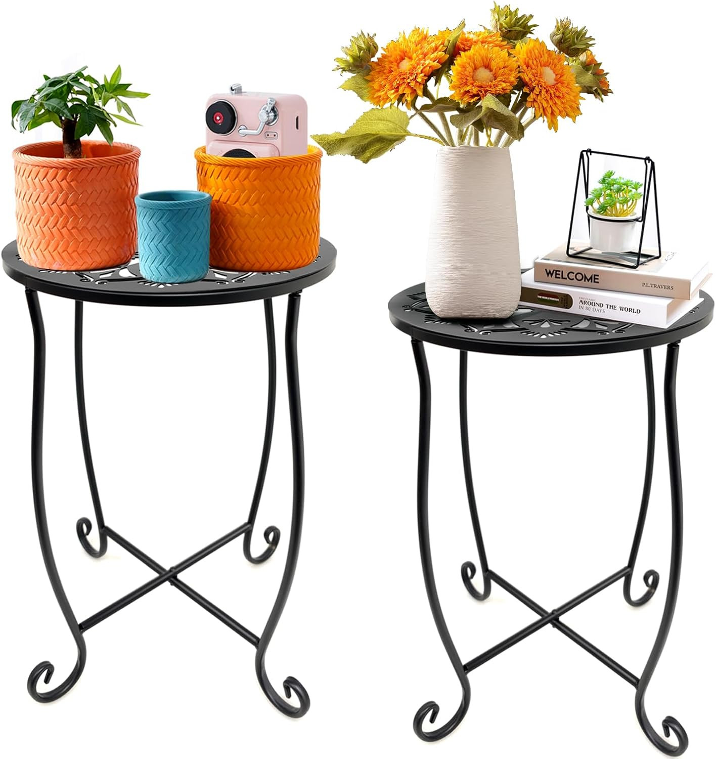 Outdoor Side Tables, 2 Pack Patio Side Table, Weather Resistant Metal Small roun