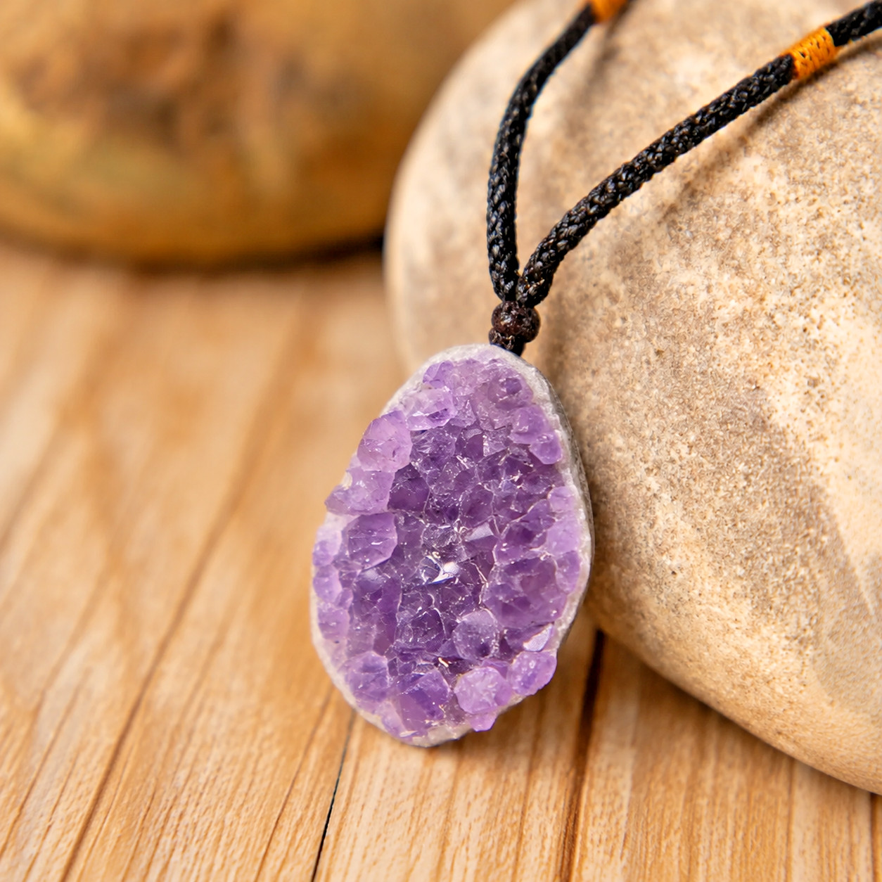 Natural Amethyst Cluster Pendant Necklace Adjustable Cord Car Charm Crystal Gift