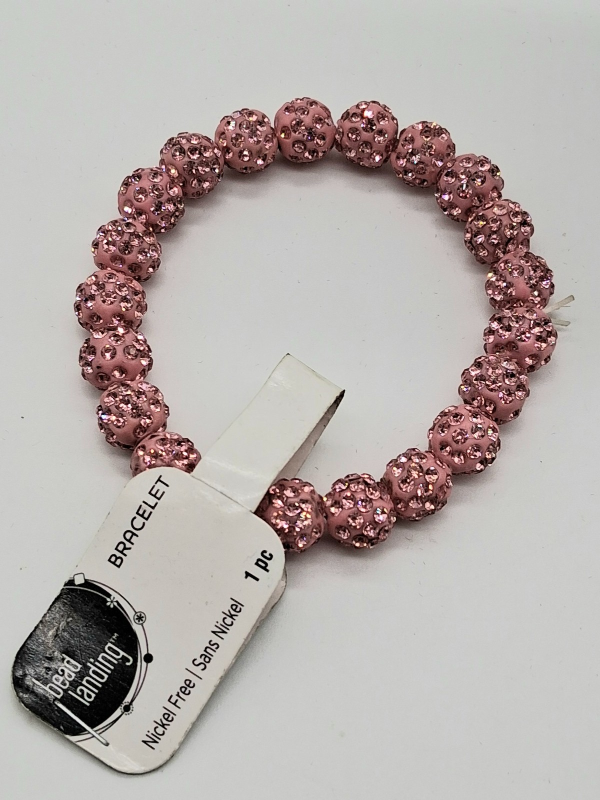 Pink Bead Rhinestone Stretchy Bracelet Stackable Nickel Free Sparkly