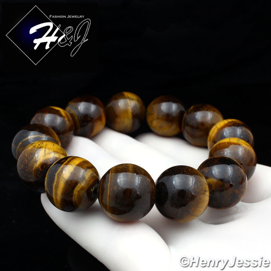 MEN WOMEN 16mm Tiger Eye Beads Hip Hop Stretchy Bracelet*TB6