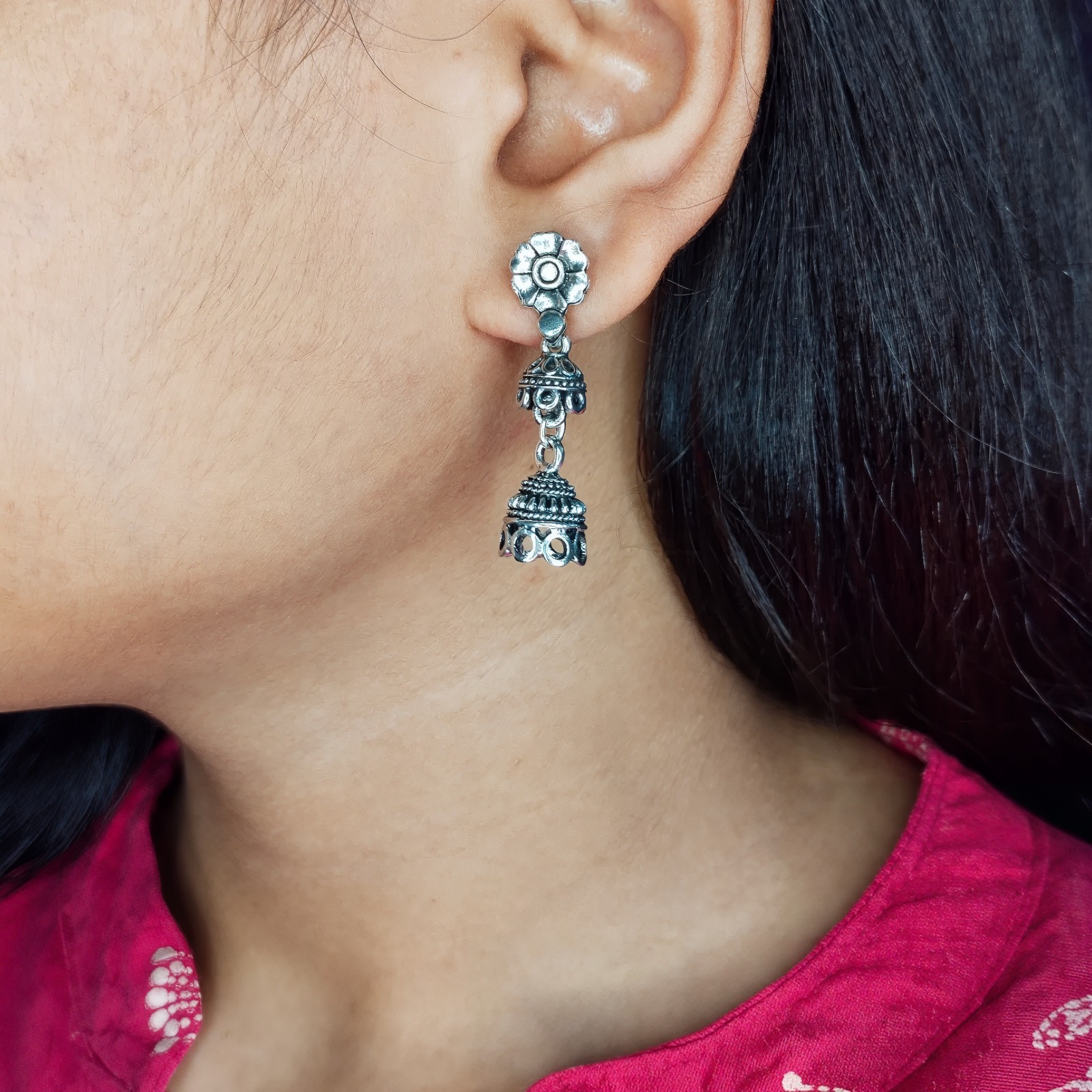Handmade Oxidized Jhumka Drop Dangle Earrings Boho Ethnic Pearl Women’s Gift