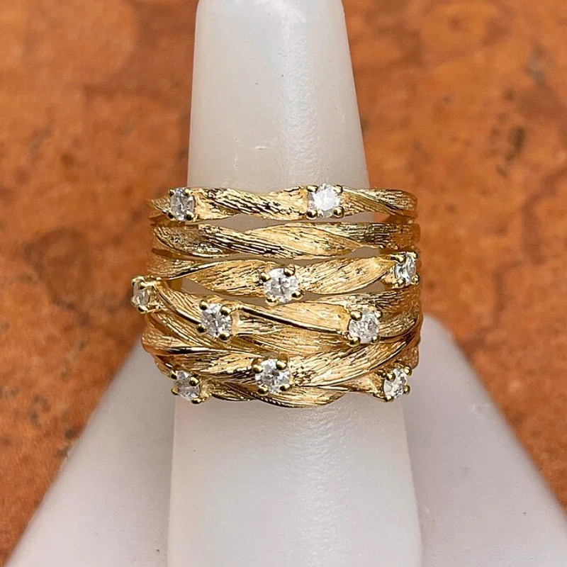 Cocktail Ring Wide Twist Gold Color Prong Setting Geometric Women Jewelry