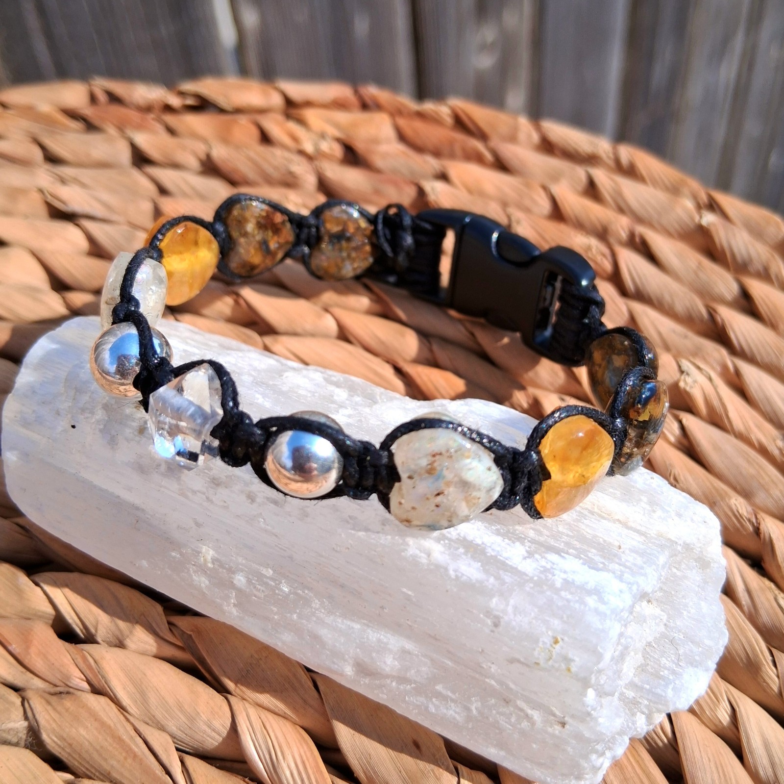 Women’s Shamballa Crystal Bead Bracelet 6 1/2″, Herkimer Diamond 925 Sliver Opal