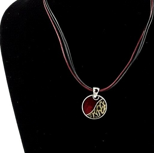 Chicos Necklace Multi Strand Cord Pendant Rhinestone Enamel Resin